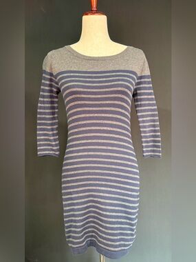 Banana Republic Factory Blue and Gray Striped Sweater Dress